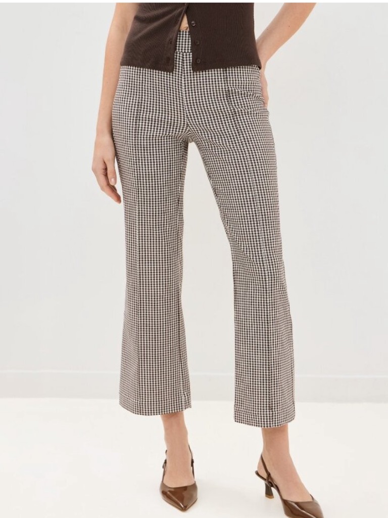Staud Knack Pants Brown And Cream Houndstooth Wide-Leg Cropped Pants Nwt